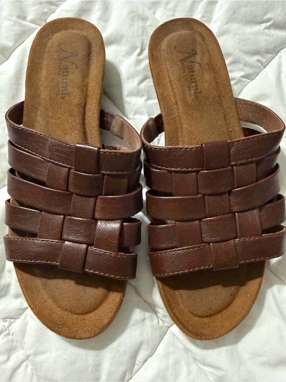 Natural Brown Woven Slide Mules